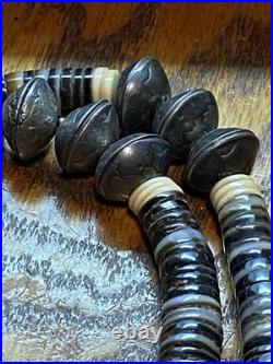 Vintage Native American Made Necklace Sterling Coral Malachite And Heishi Signed