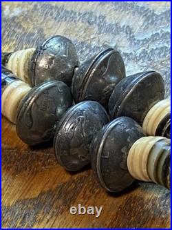 Vintage Native American Made Necklace Sterling Coral Malachite And Heishi Signed Vintage Native American Made Necklace Sterling Coral Malachite And Heishi Signed