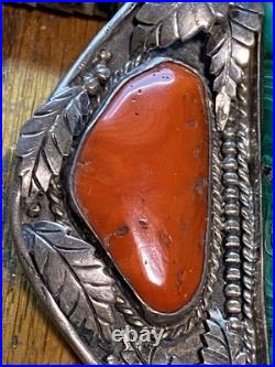 Vintage Native American Made Necklace Sterling Coral Malachite And Heishi Signed Vintage Native American Made Necklace Sterling Coral Malachite And Heishi Signed