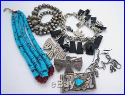 Vintage Native American Mexican Jewelry LOT Sterling Charm Bracelet Earrings