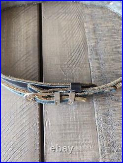 Vintage Native American Mixed Metal Silver Gold Black Leather Belt Turquoise