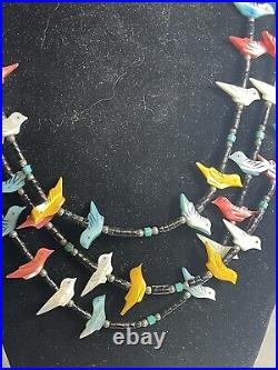 Vintage Native American Multi Strand Fetish Necklace Silver, Copper, Stone 27