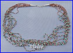 Vintage Native American Multi Strand Sterling Turquoise Horn Beaded Necklace 27