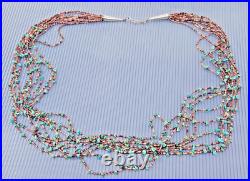 Vintage Native American Multi Strand Sterling Turquoise Horn Beaded Necklace 27