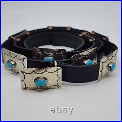 Vintage Native American NAVAJO SIGNED B Nickle Silver Turquoise Concho Belt
