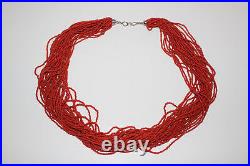 Vintage Native American Natural Red Coral 28 Strand Necklace