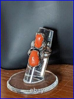 Vintage Native American Natural Salmon Coral Ring Women's 7.5 Sterling Silver