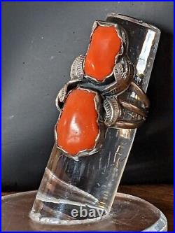 Vintage Native American Natural Salmon Coral Ring Women's 7.5 Sterling Silver