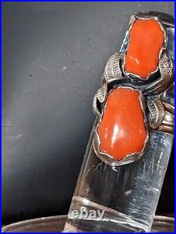 Vintage Native American Natural Salmon Coral Ring Women's 7.5 Sterling Silver