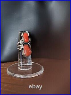 Vintage Native American Natural Salmon Coral Ring Women's 7.5 Sterling Silver