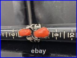 Vintage Native American Natural Salmon Coral Ring Women's 7.5 Sterling Silver