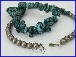 Vintage Native American Natural Turquoise Nugget Bead Necklace 24