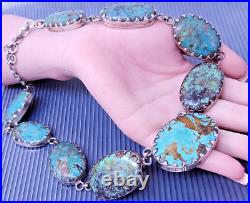 Vintage Native American Natural Turquoise Sterling Silver Statement Necklace 19