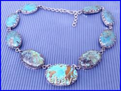 Vintage Native American Natural Turquoise Sterling Silver Statement Necklace 19