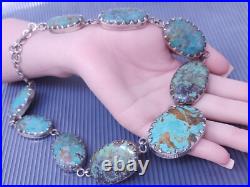 Vintage Native American Natural Turquoise Sterling Silver Statement Necklace 19