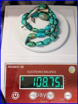 Vintage Native American Natural Turquoise Sterling Toggle Necklace -108gr -23.5