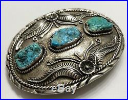 Vintage Native American Navaho Sterling Silver And Turquoise Belt Buckle