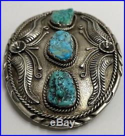 Vintage Native American Navaho Sterling Silver And Turquoise Belt Buckle