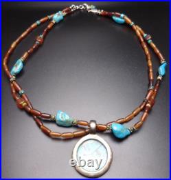 Vintage Native American Navajo 16-18 Sterling Silver & Turquoise Necklace