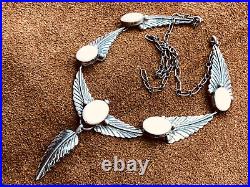 Vintage Native American Navajo 5 Panel Sterling Mop Feather Necklace Pendant 19