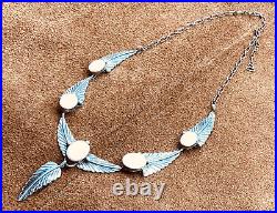 Vintage Native American Navajo 5 Panel Sterling Mop Feather Necklace Pendant 19