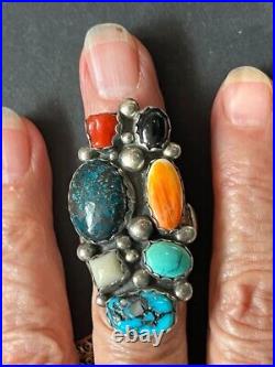 Vintage Native American Navajo 6 Stone Turquoise Silver Ring size 5.5
