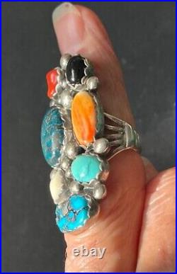 Vintage Native American Navajo 6 Stone Turquoise Silver Ring size 5.5
