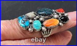 Vintage Native American Navajo 6 Stone Turquoise Silver Ring size 5.5