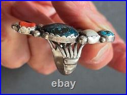 Vintage Native American Navajo 6 Stone Turquoise Silver Ring size 5.5