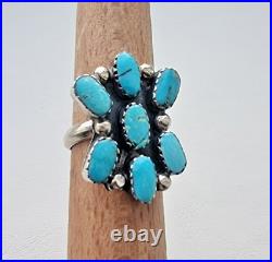 Vintage Native American Navajo 925 Sterling Silver Turquoise Cluster Ring 5.25