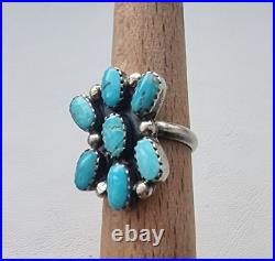 Vintage Native American Navajo 925 Sterling Silver Turquoise Cluster Ring 5.25