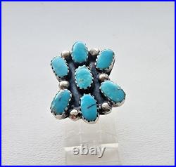 Vintage Native American Navajo 925 Sterling Silver Turquoise Cluster Ring 5.25