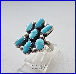 Vintage Native American Navajo 925 Sterling Silver Turquoise Cluster Ring 5.25