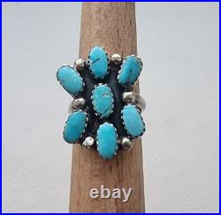 Vintage Native American Navajo 925 Sterling Silver Turquoise Cluster Ring 5.25
