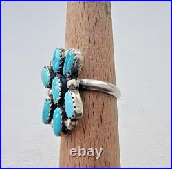 Vintage Native American Navajo 925 Sterling Silver Turquoise Cluster Ring 5.25