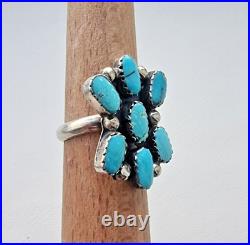 Vintage Native American Navajo 925 Sterling Silver Turquoise Cluster Ring 5.25