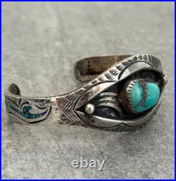 Vintage Native American Navajo AHASTEEN Turquoise & Inlaid Sterling Bracelet