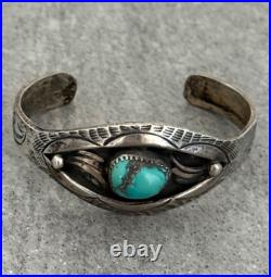 Vintage Native American Navajo AHASTEEN Turquoise & Inlaid Sterling Bracelet