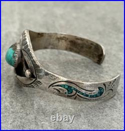 Vintage Native American Navajo AHASTEEN Turquoise & Inlaid Sterling Bracelet