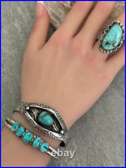 Vintage Native American Navajo AHASTEEN Turquoise & Inlaid Sterling Bracelet