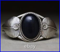 Vintage Native American Navajo Black Onyx Sterling Silver Cuff Bracelet