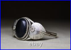 Vintage Native American Navajo Black Onyx Sterling Silver Cuff Bracelet