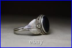 Vintage Native American Navajo Black Onyx Sterling Silver Cuff Bracelet