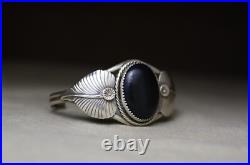 Vintage Native American Navajo Black Onyx Sterling Silver Cuff Bracelet