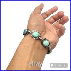 Vintage Native American Navajo Carico Lake Turquoise Sterling Silver Bracelet