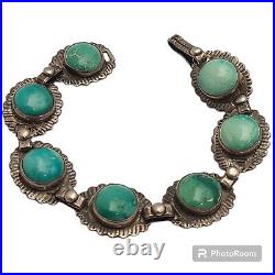 Vintage Native American Navajo Carico Lake Turquoise Sterling Silver Bracelet