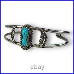 Vintage Native American Navajo Carved Turquoise Peanut Sterling Cuff Bracelet