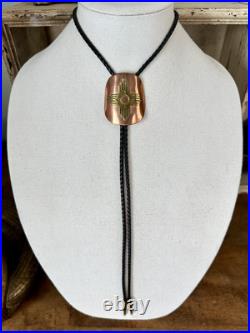 Vintage Native American Navajo Copper & Brass Zia Bolo Tie