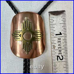 Vintage Native American Navajo Copper & Brass Zia Bolo Tie
