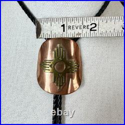 Vintage Native American Navajo Copper & Brass Zia Bolo Tie